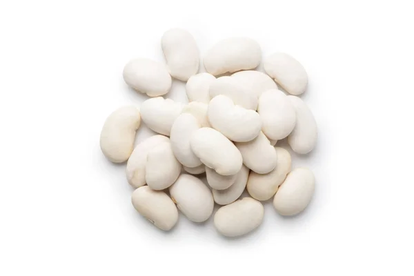白い背景に隔離された白い腎臓豆の山 トップ表示 — ストック写真