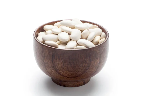 White Kidney Beans Wooden Bowl Isolated White Background — ストック写真