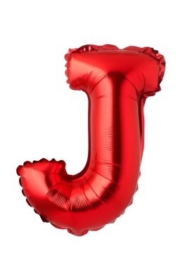 Beyaz arkaplanda izole edilmiş kırmızı balonların J harfi