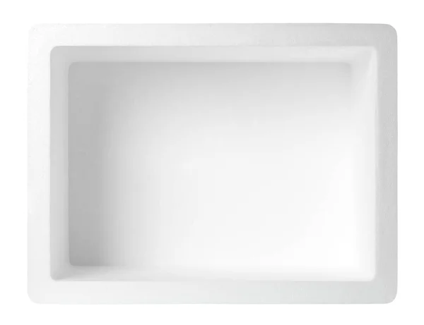 白い背景に隔離された空の発泡スチロールボックス トップビュー ロイヤリティフリーのストック写真