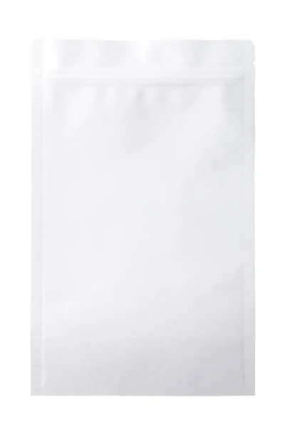 Embalagem Saco Zíper Papel Branco Isolado Sobre Fundo Branco — Fotografia de Stock