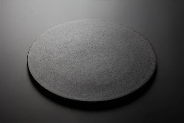 Empty Black Plate Black Background — Stock Photo, Image