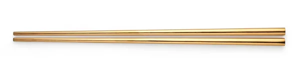 Κάτοψη Των Golden Chopsticks Που Απομονώνονται Λευκό Φόντο — Φωτογραφία Αρχείου