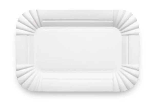 Вид Сверху Пустой Бумажной Пластины Изолированной Белом Фоне — стоковое фото