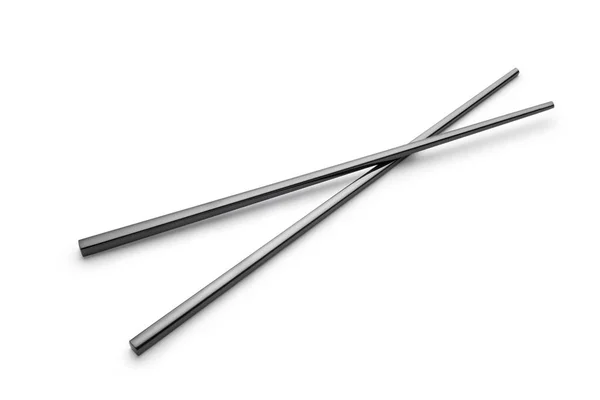 Μεταλλικά Μαύρα Chopsticks Λευκό Φόντο — Φωτογραφία Αρχείου