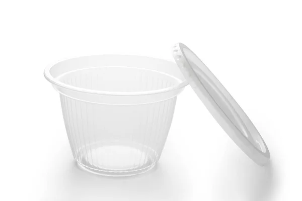 Cuenco Plástico Vacío Con Tapa Aislada Sobre Fondo Blanco — Foto de Stock