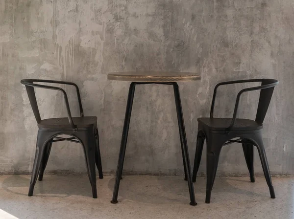 Chaises Métal Noir Table Bois Rétro Décoration Vintage Intérieure Avec — Photo