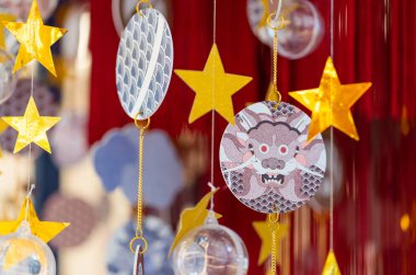 Dragon paper cut hanging mobile decoration for Chinese New Year celebration concept