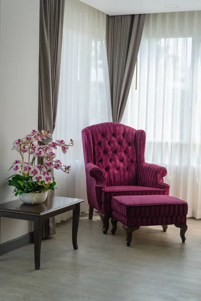 Luxury antique classic wooden armchair with burgundy velvet inte