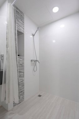 Güzel seramik duvar dekorasyonlu modern duş iç binası, konsept banyo modern.