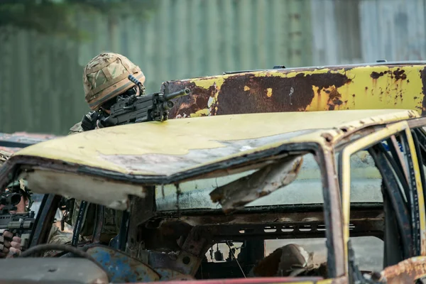 Soldado Infantería Unidad Propósito Especial Élite Disparando Durante Guerra Combate — Foto de Stock