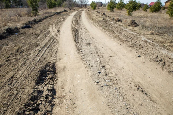 Grader Carretera Rural Que Conduce Aldea Barro Sucio Camino Polvoriento — Foto de Stock