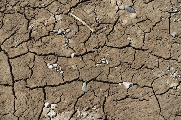 Cracked earth soil ground texture background. Mosaic pattern of dried mud clay earth and sand, top view. The concept of soil erosion climate change and sudden changes in air temperature