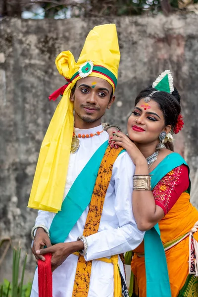 Studenten Vieren Holi Basanta Utsav Rabindra Bharati University Campus Kolkata — Stockfoto