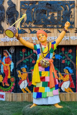 Durga Puja Pandalı 'nın resmi, Durga Puja Hinduizm' in en büyük dini festivali. Renkli ışıkta, Batı Bengal, Hindistan 'da Ekim 2018' de çekildi.