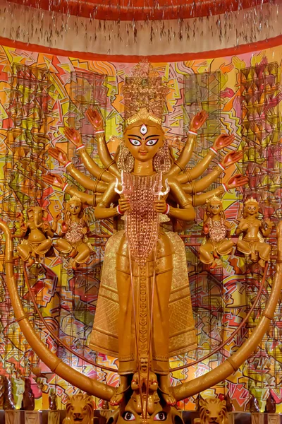 Diosa Durga Ídolo Durga Decorado Puja Pandal Tiro Luz Color — Foto de Stock