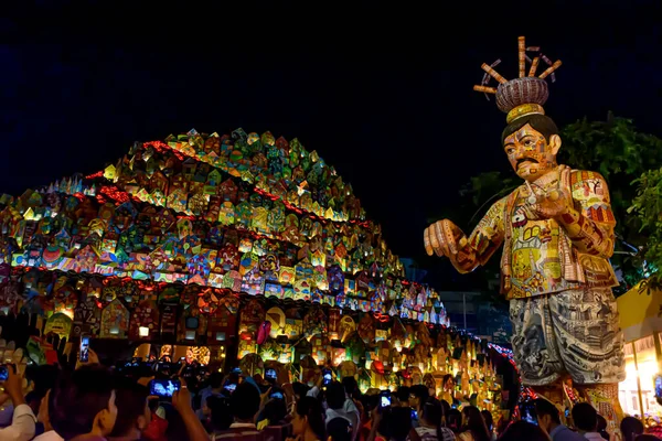 Nocny Obraz Zdobiony Durga Puja Pandal Durga Puja Jest Największym — Zdjęcie stockowe