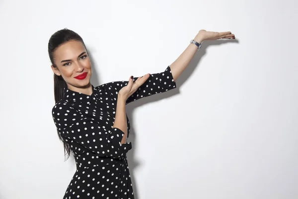 Foto Feliz Jovem Bela Mulher Isolado Sobre Fundo Parede Branca — Fotografia de Stock