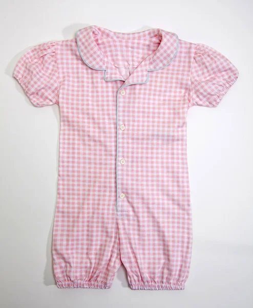 Stylische Rosa Babykleidung Karierter Body Auf Weißem Hintergrund — Stockfoto