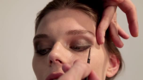 Artista Maquillaje Para Mujer Joven Por Cepillo — Vídeos de Stock