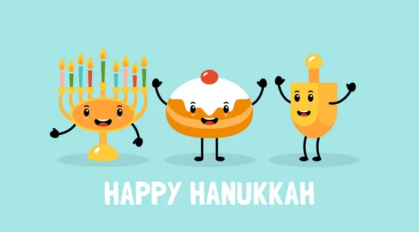 Hanukkah diseño de banner de vacaciones con menorah, doughnu tradicional — Archivo Imágenes Vectoriales