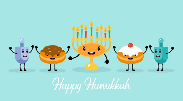 Hanukkah diseño de banner de vacaciones con menorah, doughnu tradicional — Archivo Imágenes Vectoriales