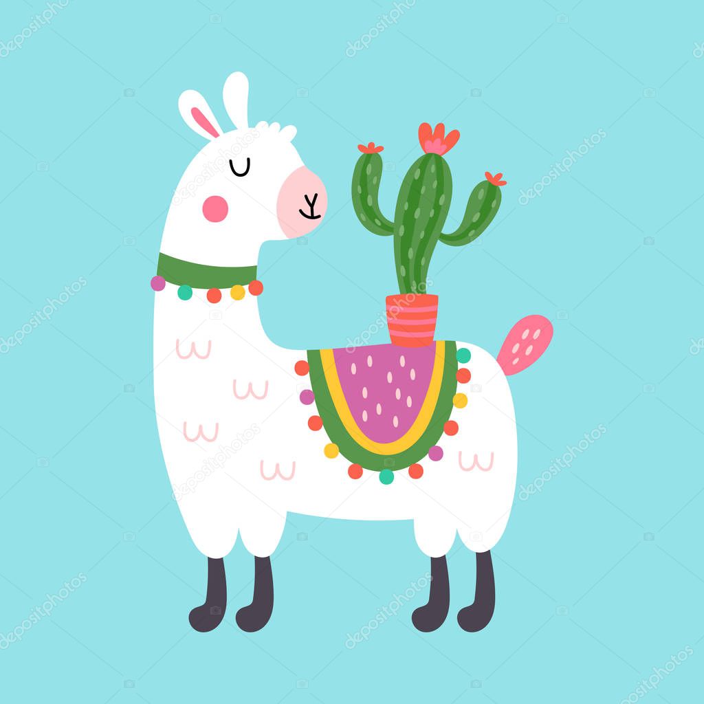 Cute llama character design. 
