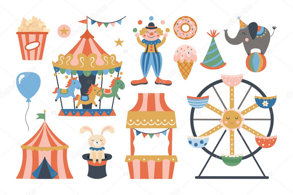 Cute amusement park or carnival elements design. 