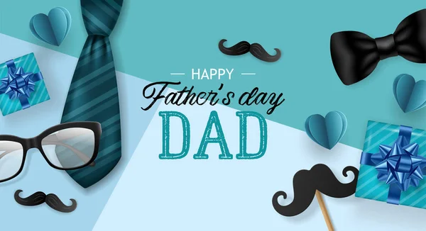 Fathers Day Banner Design Gift Box Mustache Tie Vector Illustration — Stock Vector