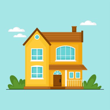 Gayrimenkul konsepti için hoş bir özel ev tasarımı. Düz biçim çizgi film vektör çizimi