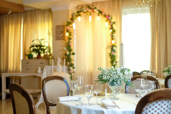 Arredamento Matrimoni Sala Interna Banchetti Mazzi Fiori — Foto Stock