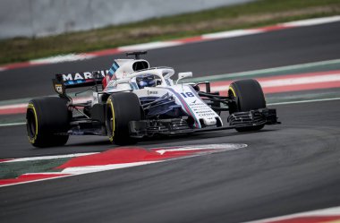 Barcelona, İspanya 26 Şubat 2018: Lance Stroll devre Catalunya Barcelona kutluyor formül bir Test gün boyunca.