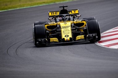 Barcelona, İspanya 26 Şubat 2018: Nico Hulkenberg devre Catalunya Barcelona kutluyor formül bir Test gün boyunca.