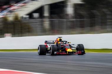 Barcelona, İspanya 26 Şubat 2018: Daniel Ricciardo devre Catalunya Barcelona kutluyor formül bir Test gün boyunca.