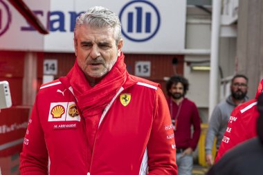 Barcelona, İspanya 26 Şubat 2018: Maurizio Arrivabene devre Catalunya Barcelona kutluyor formül bir Test gün boyunca.