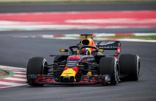 西班牙巴塞罗那 2018年2月26日 丹尼尔 Ricciardo 在惯例一测试天庆祝在巴塞罗那加泰罗尼亚赛道 — 图库照片