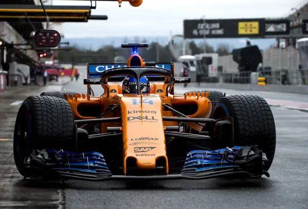 Barcelona Spanien Februari 2018 Fernando Alonso Formel Ett Test Dagarna — Stockfoto