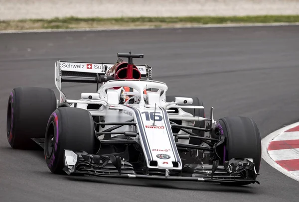 Barcelona Espanha Março 2018 Leclerc Durante Dias Teste Fórmula Circuito — Fotografia de Stock