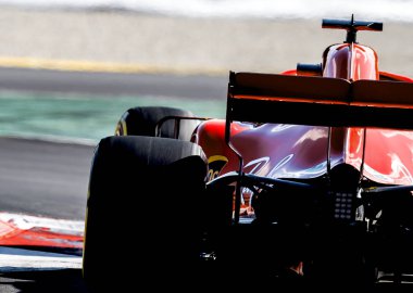 Barcelona, İspanya - 6 Mart 2018: Sebastian Vettel formül bir Test gün Barselona Catalunya pistinde sırasında.