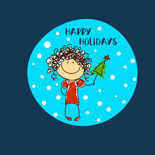 Дівчина з різдвяною ялинкою в руці. Відпустка. Різдво. Новий рік . — стоковий вектор