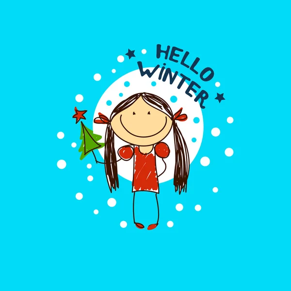 Emblem with a fun girl. Christmas Holidays. — Stock Vector
