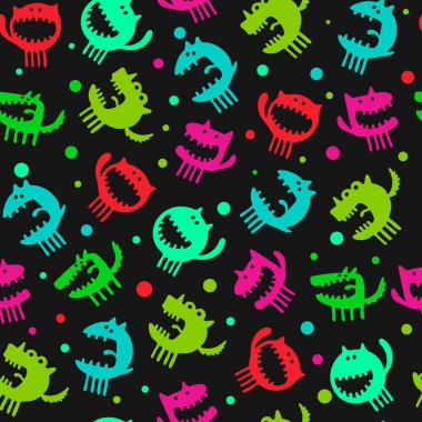 Canavarların vektör illüstrasyonuyla kusursuz desen