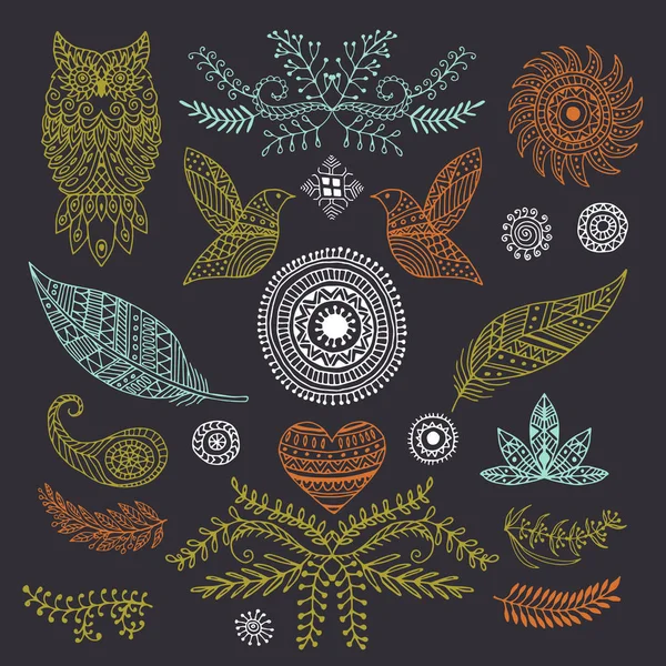 Conjunto de elementos boho hechos a mano — Vector de stock