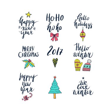 Noel ve yeni yıl kartı tasarım öğeleri.