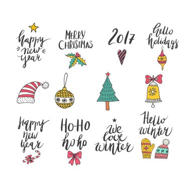 Noel ve yeni yıl kartı tasarım öğeleri.