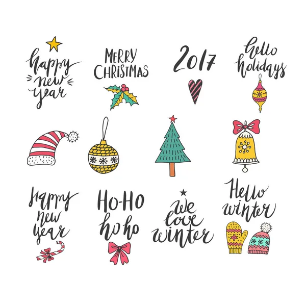 Noel ve yeni yıl kartı tasarım öğeleri.