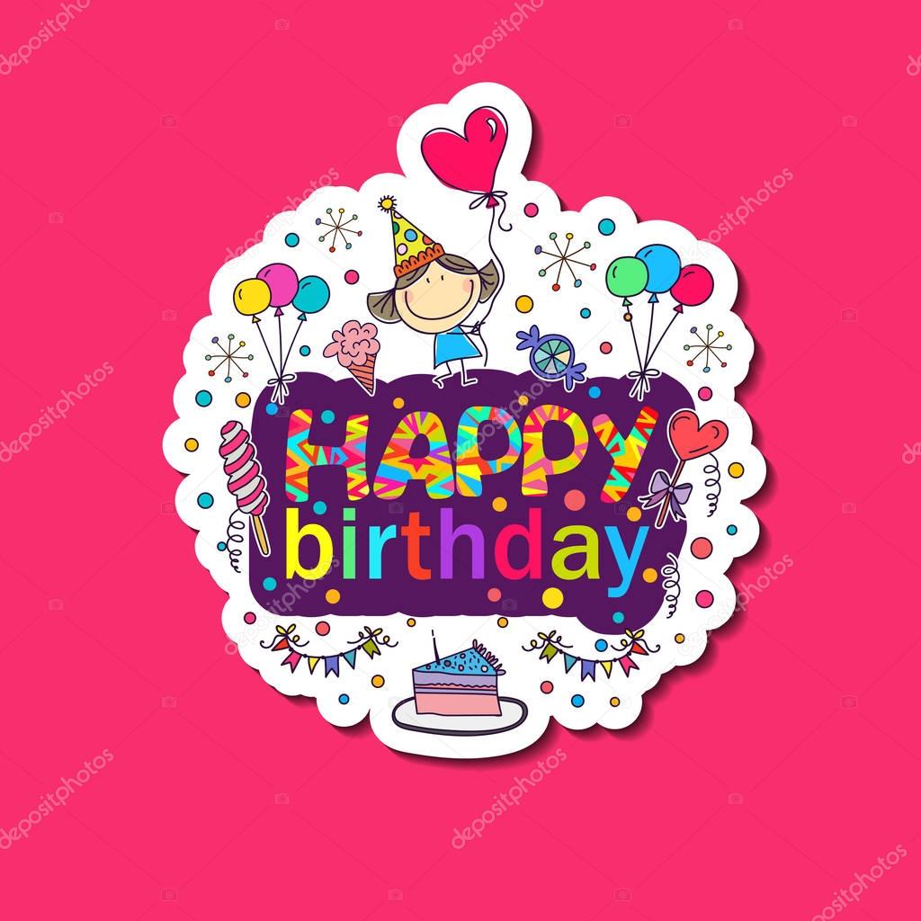 Poster for the birthday greetings. Hands painted birthday gifts