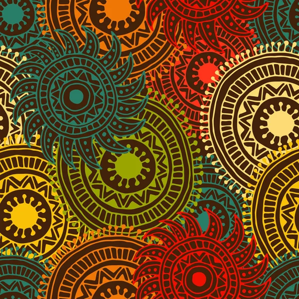 Tüyler ve daireler ile etnik seamless modeli.