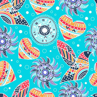 kuş ve kalp boho tarzı ile Seamless Modeli