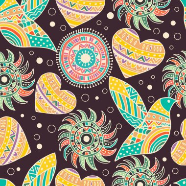 kuş ve kalp boho tarzı ile Seamless Modeli